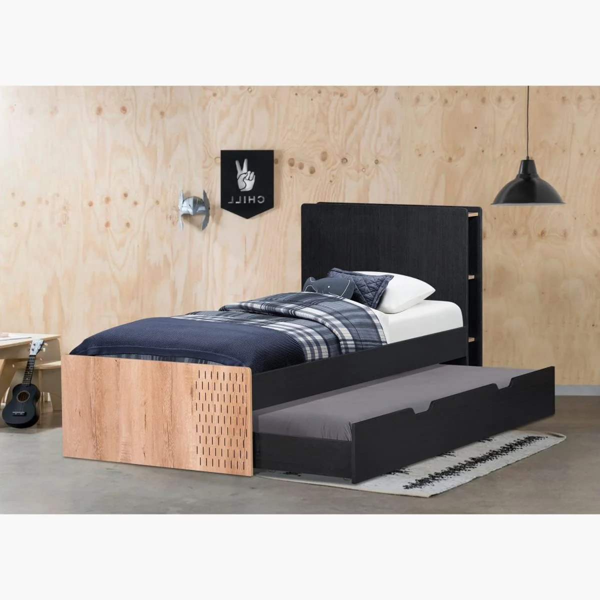 تخت خواب یک نفره کشویی هوم باکس مدل Jordan ابعاد 200 X 24.4 X 94 سانتی متر رنگ مشکی تخت خواب یک نفره کشویی هوم باکس مدل Jordan ابعاد 200 X 24.4 X 94 سانتی متر رنگ مشکی