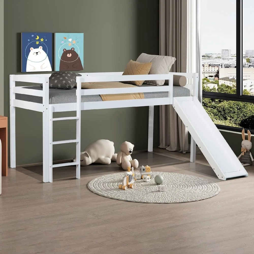 تخت خواب یک نفره استووا وانیلی هوم باکس با سرسره و نردبان - 90x200 سانتی متر