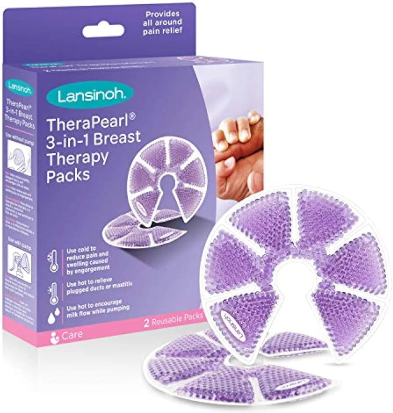 کمپرس سینه گرم یا سرد 3 در 1 Lansinoh TheraPearl به همراه روکش، 2 عدد