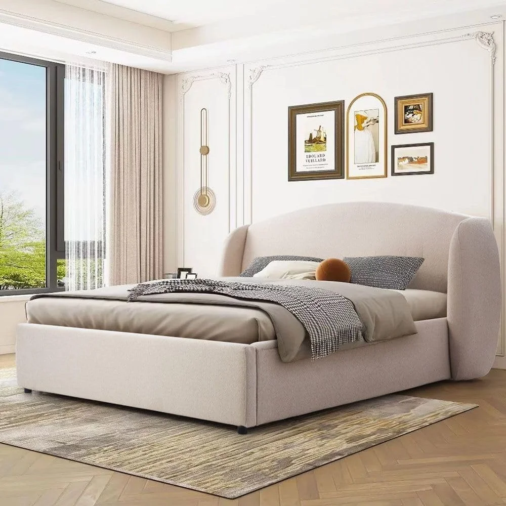 تخت خواب دو نفره کینگ 180x200 مدل Stilo Danube Home | طراحی مدرن و مستحکم، قاب تخت خواب چوبی | تخت خواب های آرام و راحت L234.5xW232.5xH120cm - عاجی