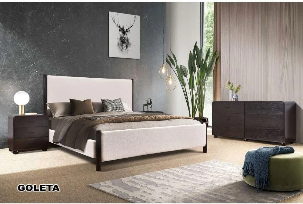 تخت خواب دو نفره کینگ دانوب هوم مدل Goleta سایز 180X200 | طراحی مدرن و مستحکم، مبلمان قاب تخت خواب چوبی | تخت خواب های آرام و راحت | ساخت مالزی، ابعاد 188 × 212 × 130 سانتی متر - عاجی / قهوه ای تیره چند رنگ