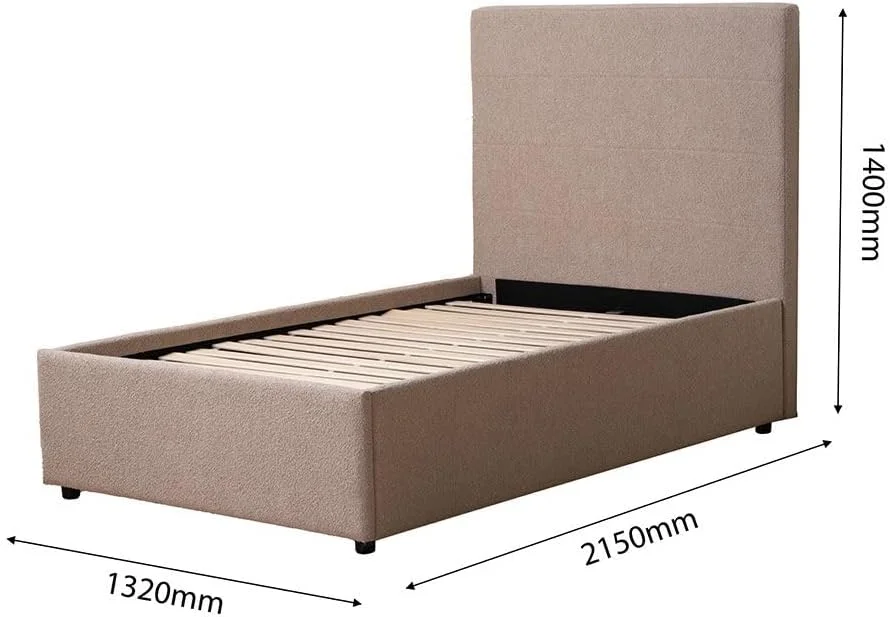 تخت یک نفره روکش دار 120x200 Danube Home Travvy | مبلمان قاب تخت یک نفره چوبی با طراحی مدرن | تخت خواب راحت (تشک شامل نمی شود) L215xW132xH140cm - بژ تیره تخت یک نفره روکش دار 120x200 Danube Home Travvy | مبلمان قاب تخت یک نفره چوبی با طراحی مدرن | تخت خواب راحت (تشک شامل نمی شود) L215xW132xH140cm - بژ تیره