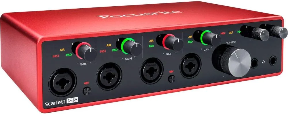 باندل کارت صدای USB فوکوسرایت Scarlett 18i8 (نسل سوم) به همراه 4 عدد کابل XLR-XLR باندل کارت صدای USB فوکوسرایت Scarlett 18i8 (نسل سوم) به همراه 4 عدد کابل XLR-XLR