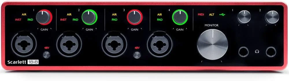 باندل کارت صدای USB فوکوسرایت Scarlett 18i8 (نسل سوم) به همراه 4 عدد کابل XLR-XLR باندل کارت صدای USB فوکوسرایت Scarlett 18i8 (نسل سوم) به همراه 4 عدد کابل XLR-XLR