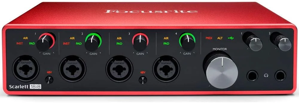 باندل کارت صدای USB فوکوسرایت Scarlett 18i8 (نسل سوم) به همراه 4 عدد کابل XLR-XLR باندل کارت صدای USB فوکوسرایت Scarlett 18i8 (نسل سوم) به همراه 4 عدد کابل XLR-XLR