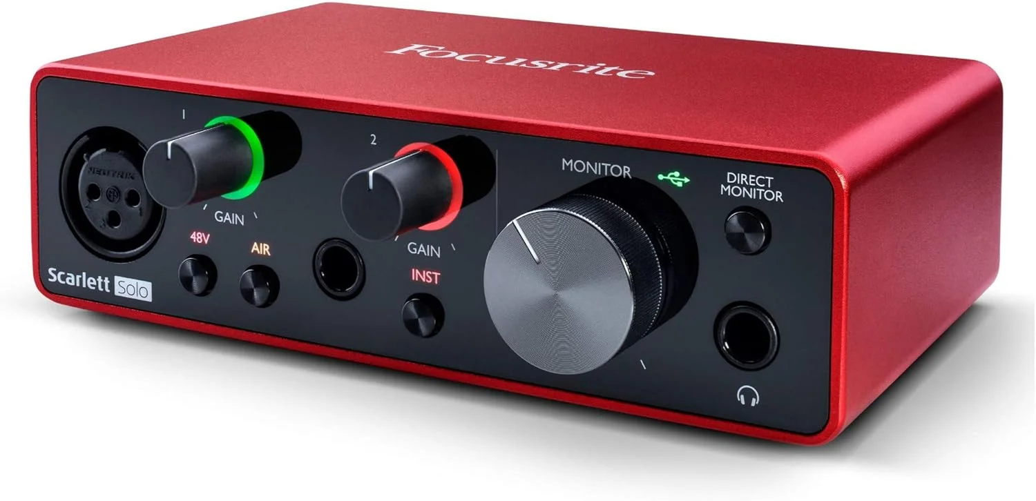 باندل کارت صدای USB Focusrite Scarlett Solo نسل سوم به همراه هدفون مانیتورینگ استودیویی پشت بسته و کابل XLR 25 فوتی (3 قطعه) باندل کارت صدای USB Focusrite Scarlett Solo نسل سوم به همراه هدفون مانیتورینگ استودیویی پشت بسته و کابل XLR 25 فوتی (3 قطعه)