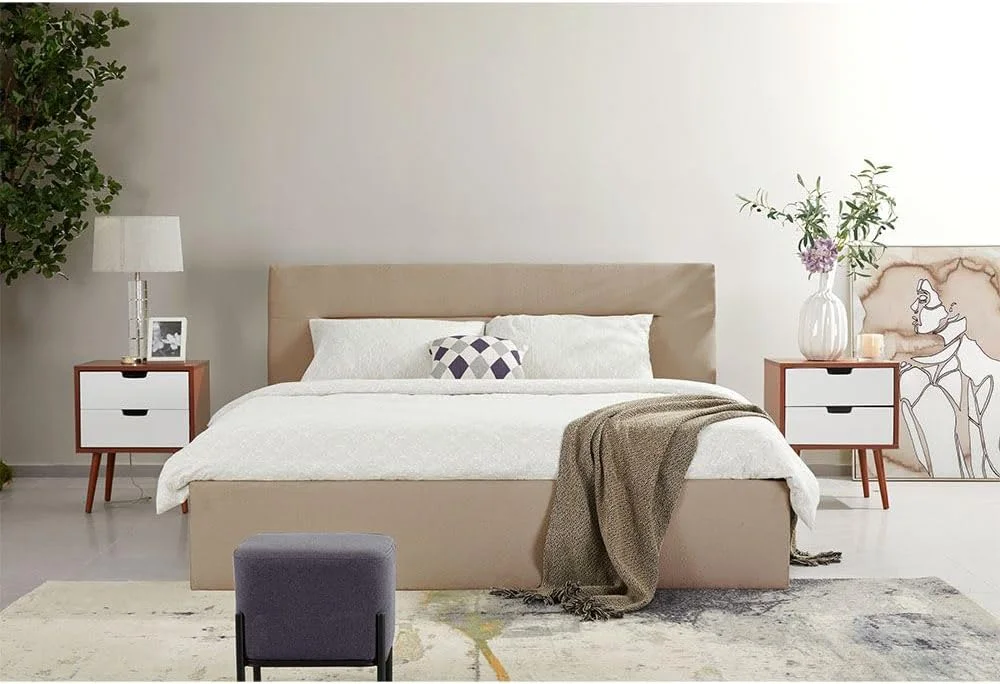 تخت خواب دو نفره 150x200 دانوب هوم مدل Hendrix با فضای ذخیره سازی هیدرولیک - طوسی مایل به قهوه ای