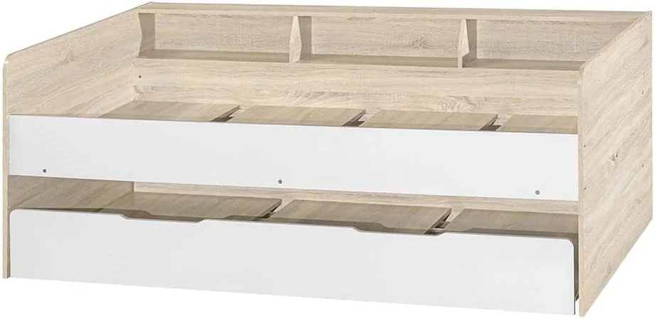 تخت خواب یک نفره کودک دانوب هوم مدل Kinder با ابعاد 90x190 به همراه تاج تخت دارای فضای ذخیره سازی و تخت مهمان کشویی | طراحی مدرن و مقاوم، ساخته شده از چوب | ابعاد L195xW115xH74.5 سانتی متر - سفید و بلوط سونوما تخت خواب یک نفره کودک دانوب هوم مدل Kinder با ابعاد 90x190 به همراه تاج تخت دارای فضای ذخیره سازی و تخت مهمان کشویی | طراحی مدرن و مقاوم، ساخته شده از چوب | ابعاد L195xW115xH74.5 سانتی متر - سفید و بلوط سونوما