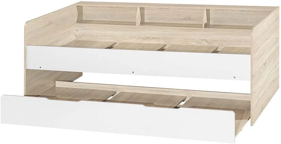 تخت خواب یک نفره کودک دانوب هوم مدل Kinder با ابعاد 90x190 به همراه تاج تخت دارای فضای ذخیره سازی و تخت مهمان کشویی | طراحی مدرن و مقاوم، ساخته شده از چوب | ابعاد L195xW115xH74.5 سانتی متر - سفید و بلوط سونوما تخت خواب یک نفره کودک دانوب هوم مدل Kinder با ابعاد 90x190 به همراه تاج تخت دارای فضای ذخیره سازی و تخت مهمان کشویی | طراحی مدرن و مقاوم، ساخته شده از چوب | ابعاد L195xW115xH74.5 سانتی متر - سفید و بلوط سونوما