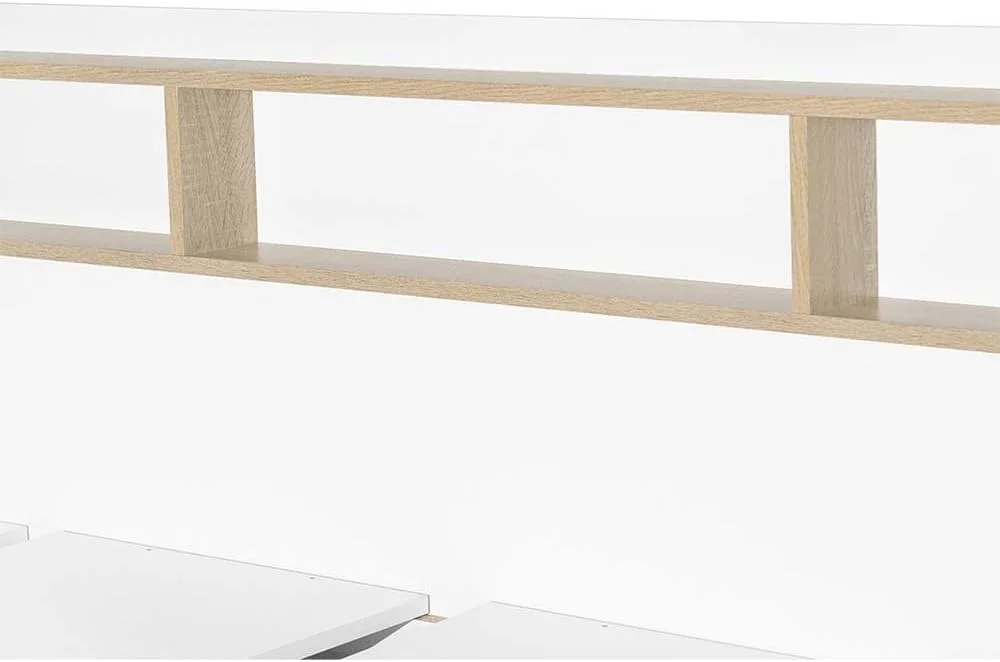تخت خواب یک نفره کودک مدل Kinder 90X190 با تاج تخت دارای فضای ذخیره سازی و 2 کشو | طراحی مدرن و مقاوم، ساخته شده از چوب | ساخت مالزی، ابعاد L195xW107.5xH76cm - سفید و بلوط سونوما تخت خواب یک نفره کودک مدل Kinder 90X190 با تاج تخت دارای فضای ذخیره سازی و 2 کشو | طراحی مدرن و مقاوم، ساخته شده از چوب | ساخت مالزی، ابعاد L195xW107.5xH76cm - سفید و بلوط سونوما