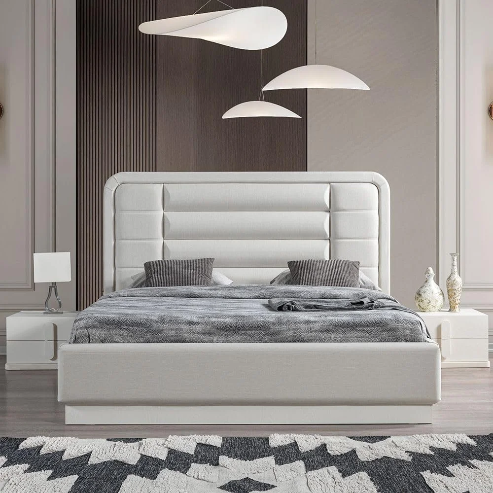 تخت خواب دو نفره کینگ با فضای ذخیره سازی هیدرولیک دانوب هوم مدل Erza سایز 180x200 | طراحی مدرن و مستحکم، قاب تخت خواب چوبی | تخت خواب های آرام و راحت | ساخت ترکیه، ابعاد L230xW180xH130cm - سفید