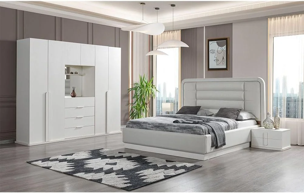تخت خواب دو نفره کینگ با فضای ذخیره سازی هیدرولیک دانوب هوم مدل Erza سایز 180x200 | طراحی مدرن و مستحکم، قاب تخت خواب چوبی | تخت خواب های آرام و راحت | ساخت ترکیه، ابعاد L230xW180xH130cm - سفید تخت خواب دو نفره کینگ با فضای ذخیره سازی هیدرولیک دانوب هوم مدل Erza سایز 180x200 | طراحی مدرن و مستحکم، قاب تخت خواب چوبی | تخت خواب های آرام و راحت | ساخت ترکیه، ابعاد L230xW180xH130cm - سفید
