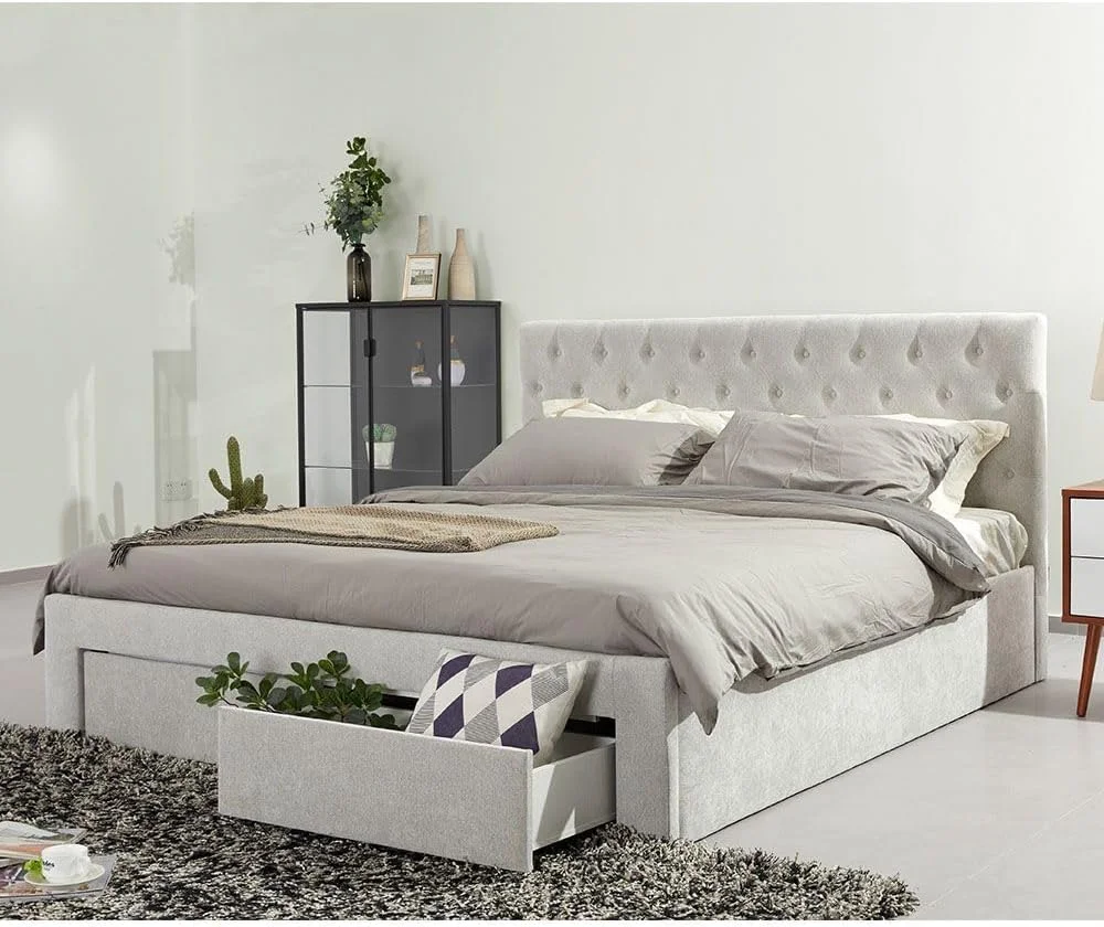 تخت خواب دو نفره 150x200 دانوب هوم مدل Bacia با 2 کشو جلویی - خاکستری روشن