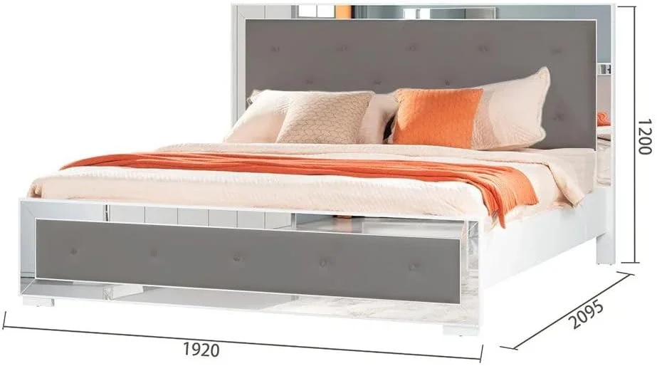 تخت خواب سوپر کینگ 200x200 مدل Ezekiel از Danube Home | طراحی مدرن و مستحکم، مبلمان قاب تخت خواب دو نفره چوبی | تخت خواب های آرام و راحت (تشک شامل نمی شود) ابعاد: طول 212xعرض 209.5xارتفاع 120 سانتی متر - سفید/نقره ای