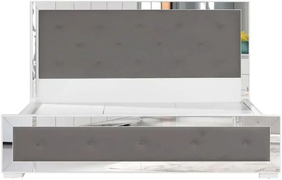 تخت خواب سوپر کینگ 200x200 مدل Ezekiel از Danube Home | طراحی مدرن و مستحکم، مبلمان قاب تخت خواب دو نفره چوبی | تخت خواب های آرام و راحت (تشک شامل نمی شود) ابعاد: طول 212xعرض 209.5xارتفاع 120 سانتی متر - سفید/نقره ای
