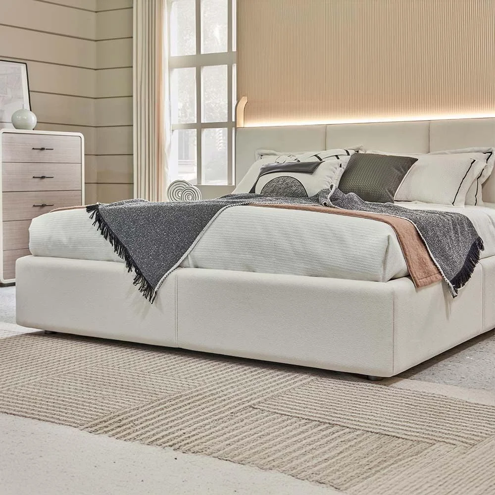 تخت خواب کینگ 180x200 مدل Libra از Danube Home به همراه 2 پاتختی با LED و میز آرایش با آینه + صندلی - قهوه ای روشن/بژ تخت خواب کینگ 180x200 مدل Libra از Danube Home به همراه 2 پاتختی با LED و میز آرایش با آینه + صندلی - قهوه ای روشن/بژ