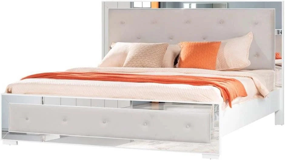 تخت خواب دو نفره بدون باکس دانوب هوم مدل Ezekiel سایز کینگ (180x200 سانتی متر) | فریم تخت خواب چوبی مدرن، قوی و محکم | تخت خواب راحت و بی صدا - سفید/نقره ای تخت خواب دو نفره بدون باکس دانوب هوم مدل Ezekiel سایز کینگ (180x200 سانتی متر) | فریم تخت خواب چوبی مدرن، قوی و محکم | تخت خواب راحت و بی صدا - سفید/نقره ای