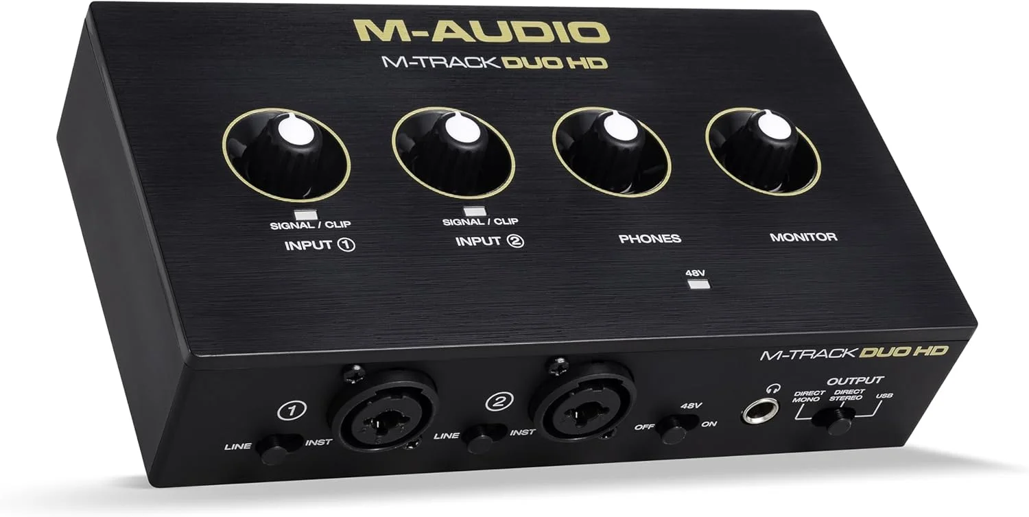 کارت صدای M-AUDIO M-Track Duo HD 24bit 192kHz برای ضبط، استریم، پادکست با USB-C، 2 ورودی XLR TRS، 2 خروجی TRS، به همراه بسته نرم افزاری