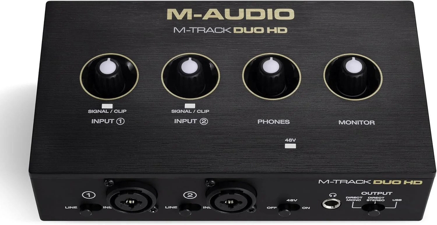 پکیج تولید کننده M-AUDIO M-Track Duo HD شامل کارت صدای M-Track Duo HD، میکروفون کاندنسر M100 و هدفون مانیتورینگ استودیویی HDH41 برای ضبط، تولیدکنندگان، تولیدکنندگان محتوا و پادکسترها پکیج تولید کننده M-AUDIO M-Track Duo HD شامل کارت صدای M-Track Duo HD، میکروفون کاندنسر M100 و هدفون مانیتورینگ استودیویی HDH41 برای ضبط، تولیدکنندگان، تولیدکنندگان محتوا و پادکسترها