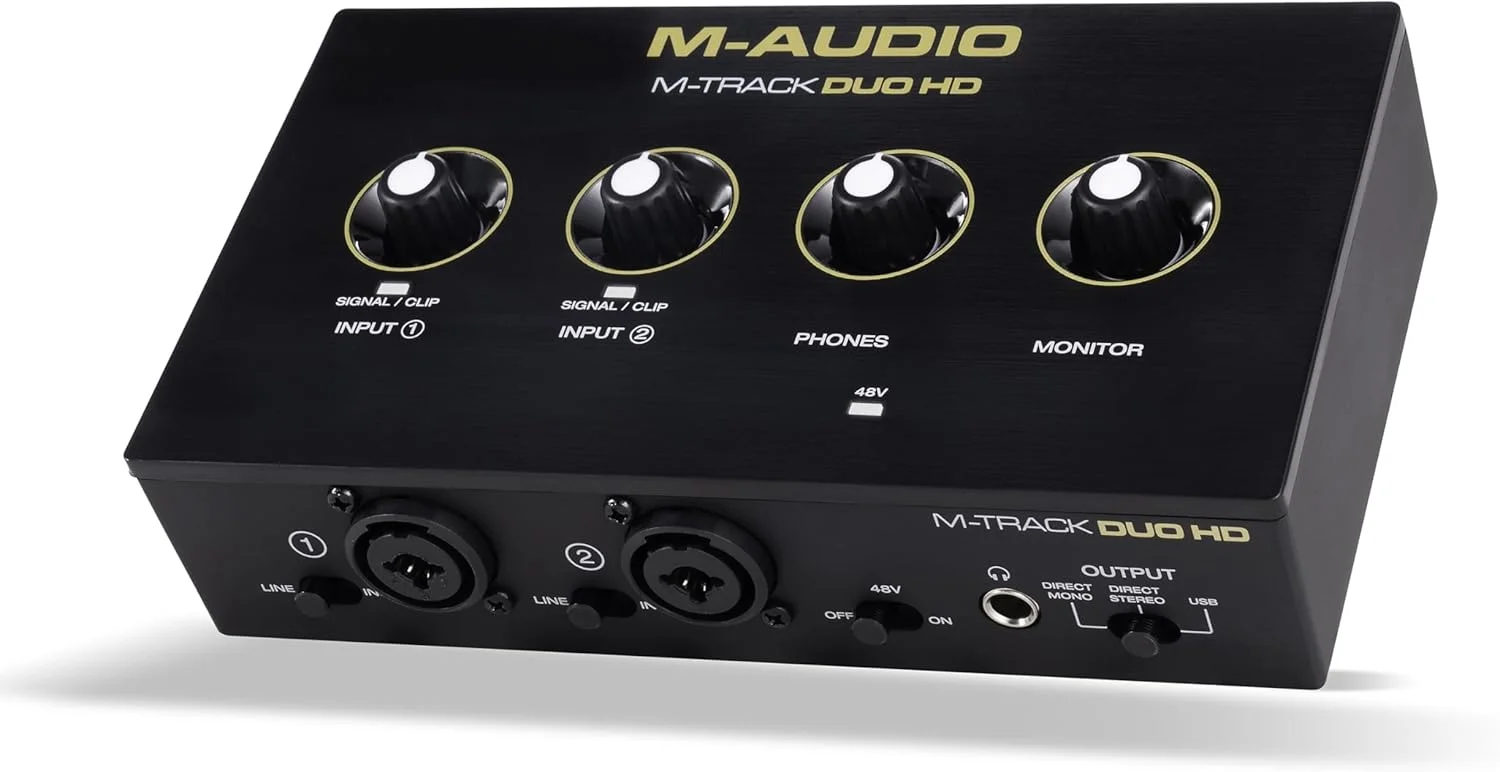 پکیج تولید کننده M-AUDIO M-Track Duo HD شامل کارت صدای M-Track Duo HD، میکروفون کاندنسر M100 و هدفون مانیتورینگ استودیویی HDH41 برای ضبط، تولیدکنندگان، تولیدکنندگان محتوا و پادکسترها پکیج تولید کننده M-AUDIO M-Track Duo HD شامل کارت صدای M-Track Duo HD، میکروفون کاندنسر M100 و هدفون مانیتورینگ استودیویی HDH41 برای ضبط، تولیدکنندگان، تولیدکنندگان محتوا و پادکسترها