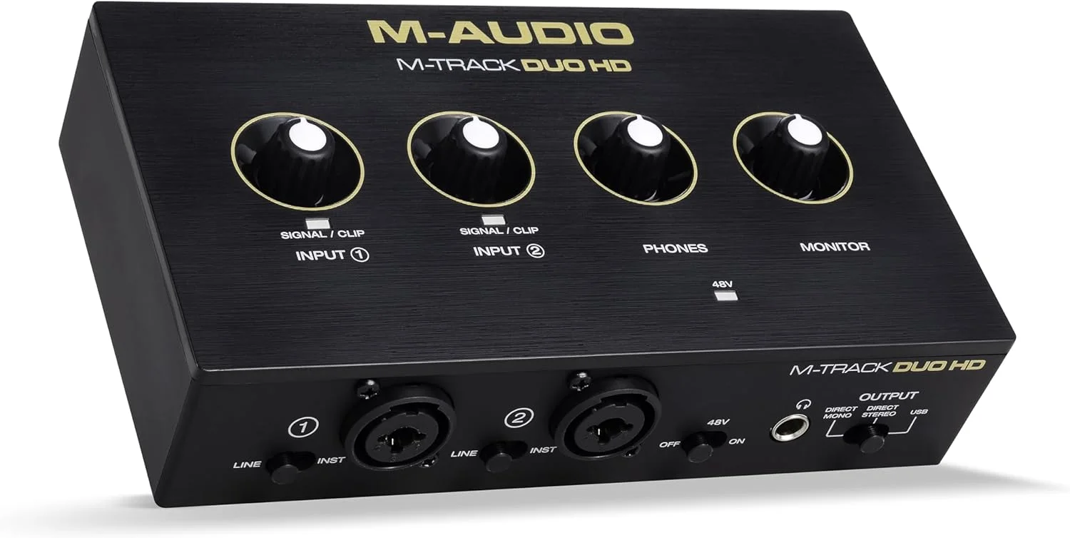 پکیج تولید کننده M-AUDIO M-Track Duo HD شامل کارت صدای M-Track Duo HD، میکروفون کاندنسر M100 و هدفون مانیتورینگ استودیویی HDH41 برای ضبط، تولیدکنندگان، تولیدکنندگان محتوا و پادکسترها پکیج تولید کننده M-AUDIO M-Track Duo HD شامل کارت صدای M-Track Duo HD، میکروفون کاندنسر M100 و هدفون مانیتورینگ استودیویی HDH41 برای ضبط، تولیدکنندگان، تولیدکنندگان محتوا و پادکسترها
