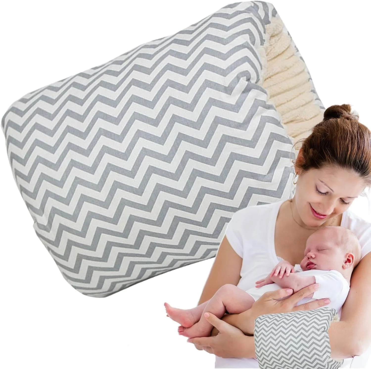 بالش شیردهی نوزاد Amerteer Cozy Cradle - بالش شیردهی کودک با پشتیبانی از سر - بالش شیردهی پنبه ای نرم برای پشتیبانی از شیردهی - بالش شیردهی برای راحتی، ضروری برای نوزاد، مسافرتی و قابل حمل