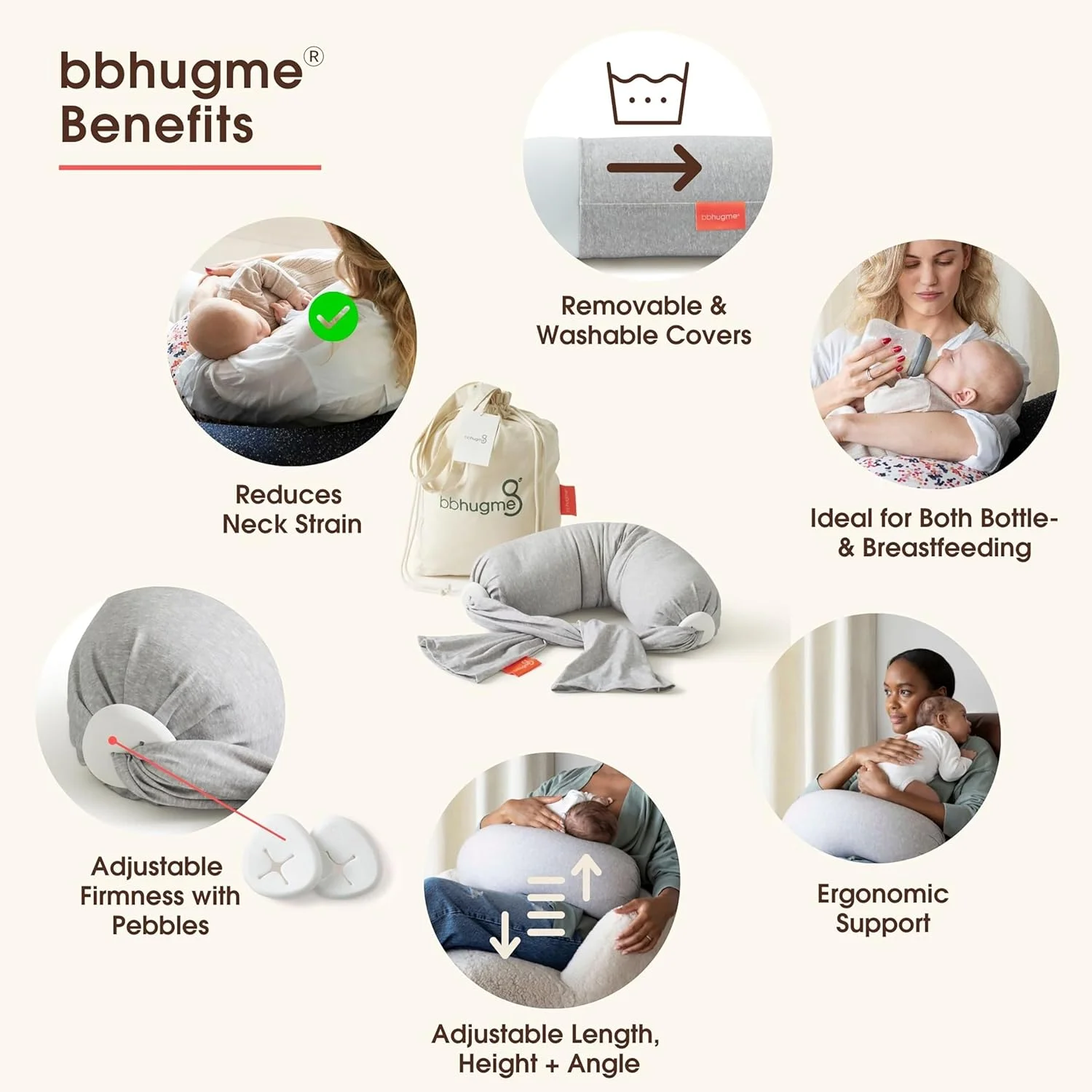 بالش شیردهی قابل تنظیم bbhugme - شیردهی مادر، تغذیه با شیشه، پشتیبانی از کودک - سفتی و تناسب قابل تنظیم - روکش بالش قابل شستشو - طوسی ملانژ بالش شیردهی قابل تنظیم bbhugme - شیردهی مادر، تغذیه با شیشه، پشتیبانی از کودک - سفتی و تناسب قابل تنظیم - روکش بالش قابل شستشو - طوسی ملانژ