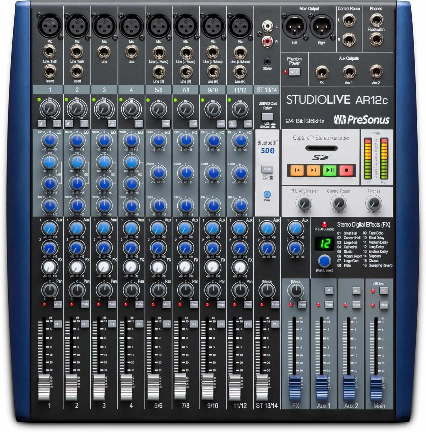 میکسر آنالوگ/کارت صدای PreSonus StudioLive AR12c، ۱۴ کانال، سازگار با USB-C و دارای ضبط کننده استریو SD