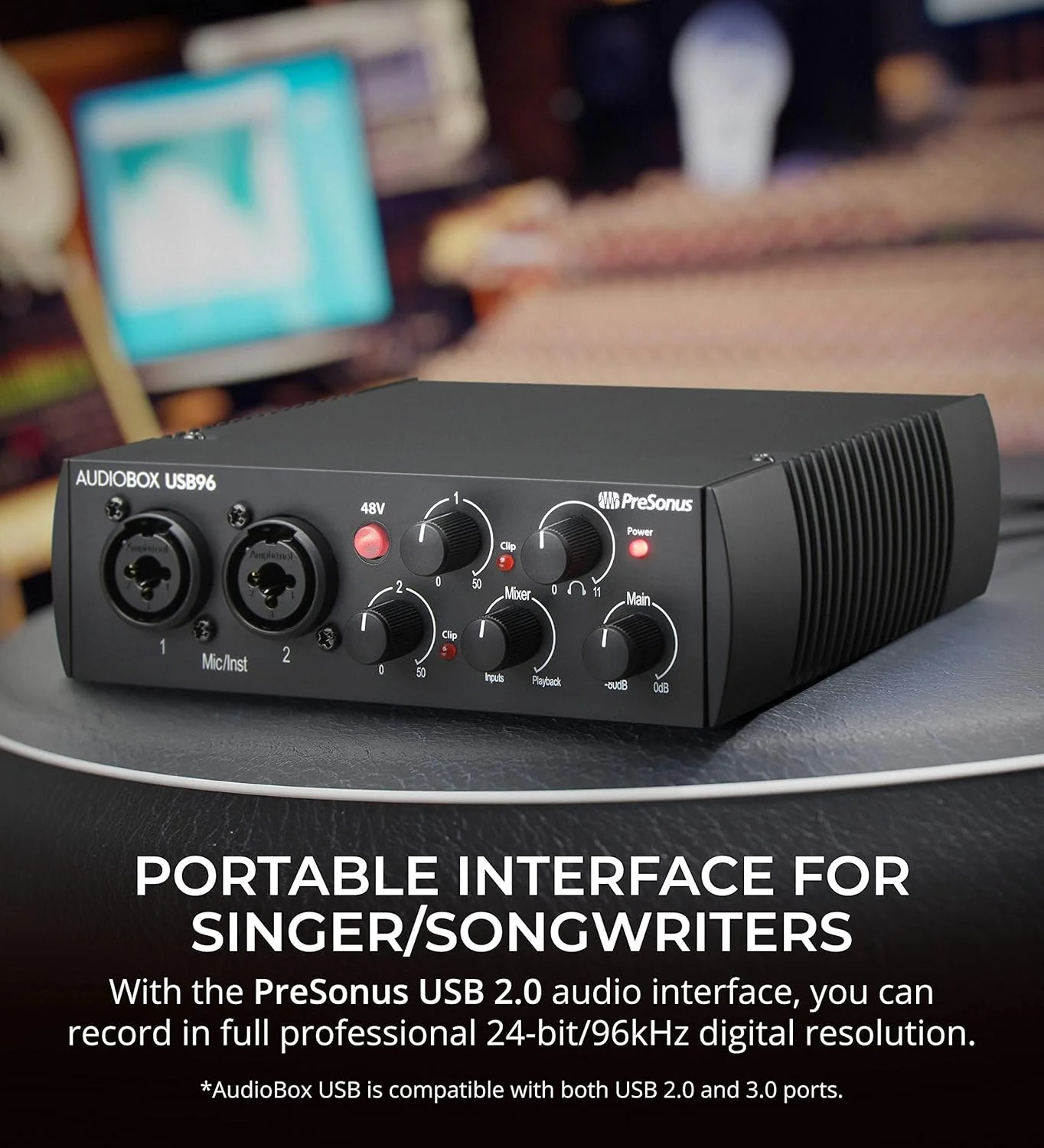 کارت صدای PreSonus AudioBox USB 96 نسخه 25 سالگی برای مک و ویندوز به همراه کابل ساز مستقیم Blucoil 10 اینچی (1/4 اینچ)، کابل XLR بالانس 10 فوتی، پاپ فیلتر و 5 عدد بست کابل کارت صدای PreSonus AudioBox USB 96 نسخه 25 سالگی برای مک و ویندوز به همراه کابل ساز مستقیم Blucoil 10 اینچی (1/4 اینچ)، کابل XLR بالانس 10 فوتی، پاپ فیلتر و 5 عدد بست کابل