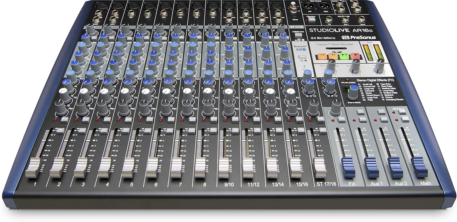 میکسر اجرای دیجیتال/آنالوگ 18 کاناله PreSonus StudioLive AR16c / رابط صوتی سازگار با USB-C / ضبط کننده SD استریو به همراه بسته نرم افزاری ضبط