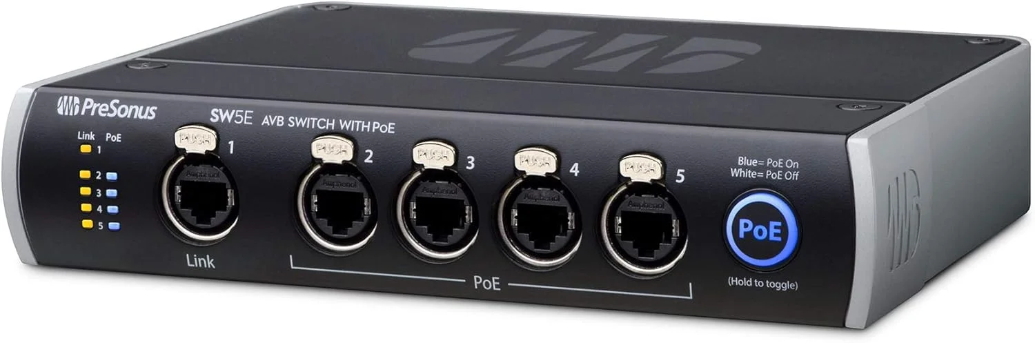 سوئیچ 5 پورت AVB با PoE پریسونوس SW5E برای کنسول ها، میکسرها، استیج باکس ها، میکسر مانیتورها، بلندگوهای شبکه AVB سوئیچ 5 پورت AVB با PoE پریسونوس SW5E برای کنسول ها، میکسرها، استیج باکس ها، میکسر مانیتورها، بلندگوهای شبکه AVB