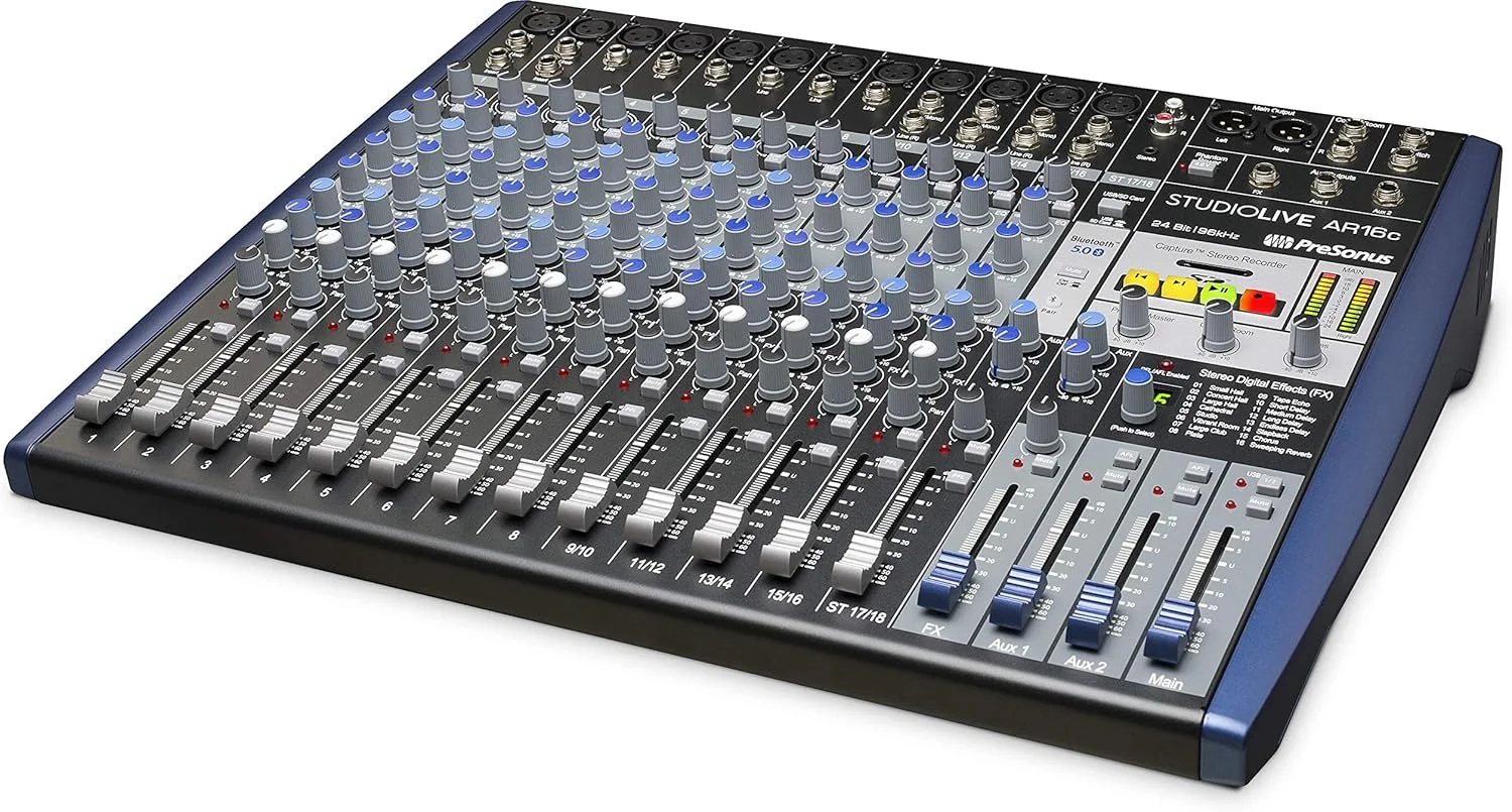 میکسر اجرای دیجیتال/آنالوگ 18 کاناله PreSonus StudioLive AR16c / رابط صوتی سازگار با USB-C / ضبط کننده SD استریو به همراه بسته نرم افزاری ضبط