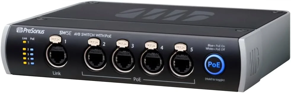 سوئیچ 5 پورت AVB با PoE پریسونوس SW5E برای کنسول ها، میکسرها، استیج باکس ها، میکسر مانیتورها، بلندگوهای شبکه AVB سوئیچ 5 پورت AVB با PoE پریسونوس SW5E برای کنسول ها، میکسرها، استیج باکس ها، میکسر مانیتورها، بلندگوهای شبکه AVB