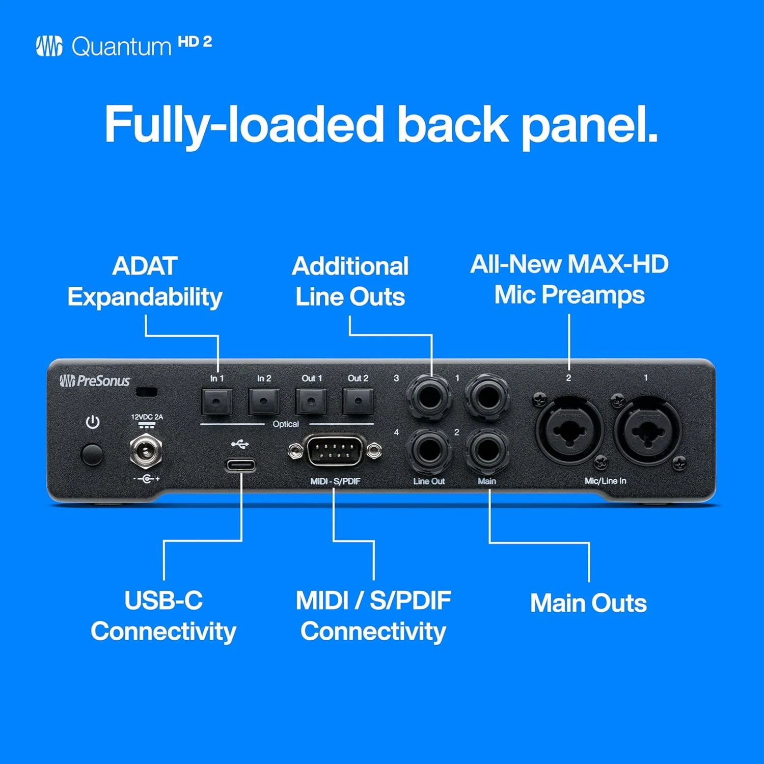 کارت صدای Presonus Quantum HD 2 20 x 24 با کیفیت 32 بیتی / 192 کیلوهرتز USB-C به همراه Studio One Pro و عضویت 12 ماهه Studio One+ Hybrid