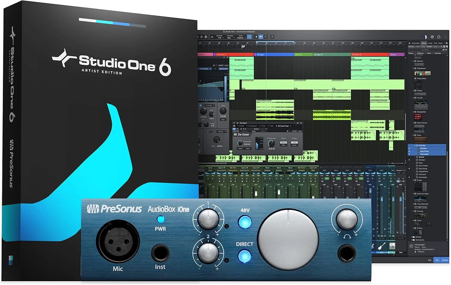 کارت صدای PresonUS Audiobox USb/Ipad برای PC/Mac/Ios، دارای 1 پری امپ میکروفون، آبی، Audiobox Ione