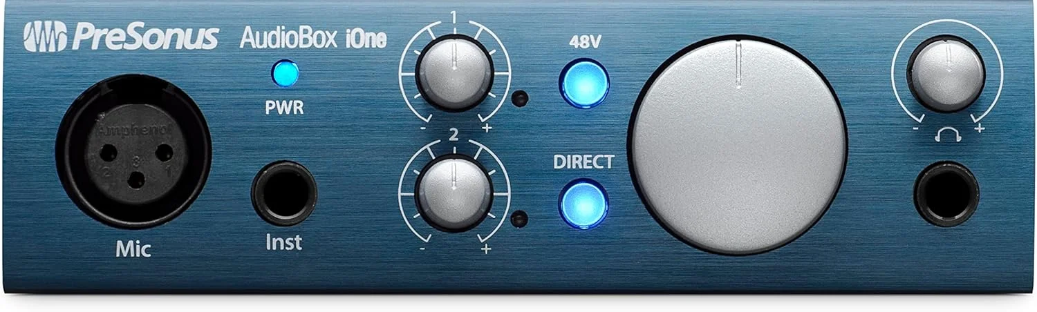 کارت صدای PresonUS Audiobox USb/Ipad برای PC/Mac/Ios، دارای 1 پری امپ میکروفون، آبی، Audiobox Ione