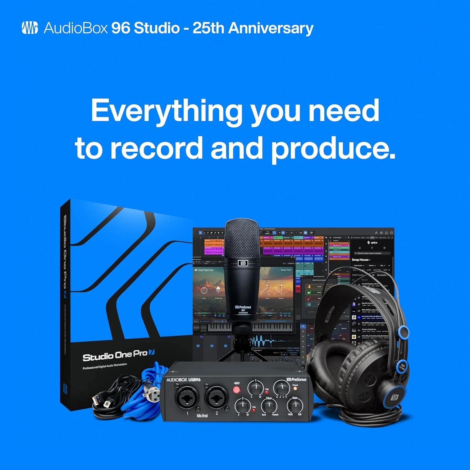 پکیج استودیویی Presonus Audiobox 96 نسخه 25 سالگی - کارت صدا، میکروفون، هدفون و نرم افزار پکیج استودیویی Presonus Audiobox 96 نسخه 25 سالگی - کارت صدا، میکروفون، هدفون و نرم افزار
