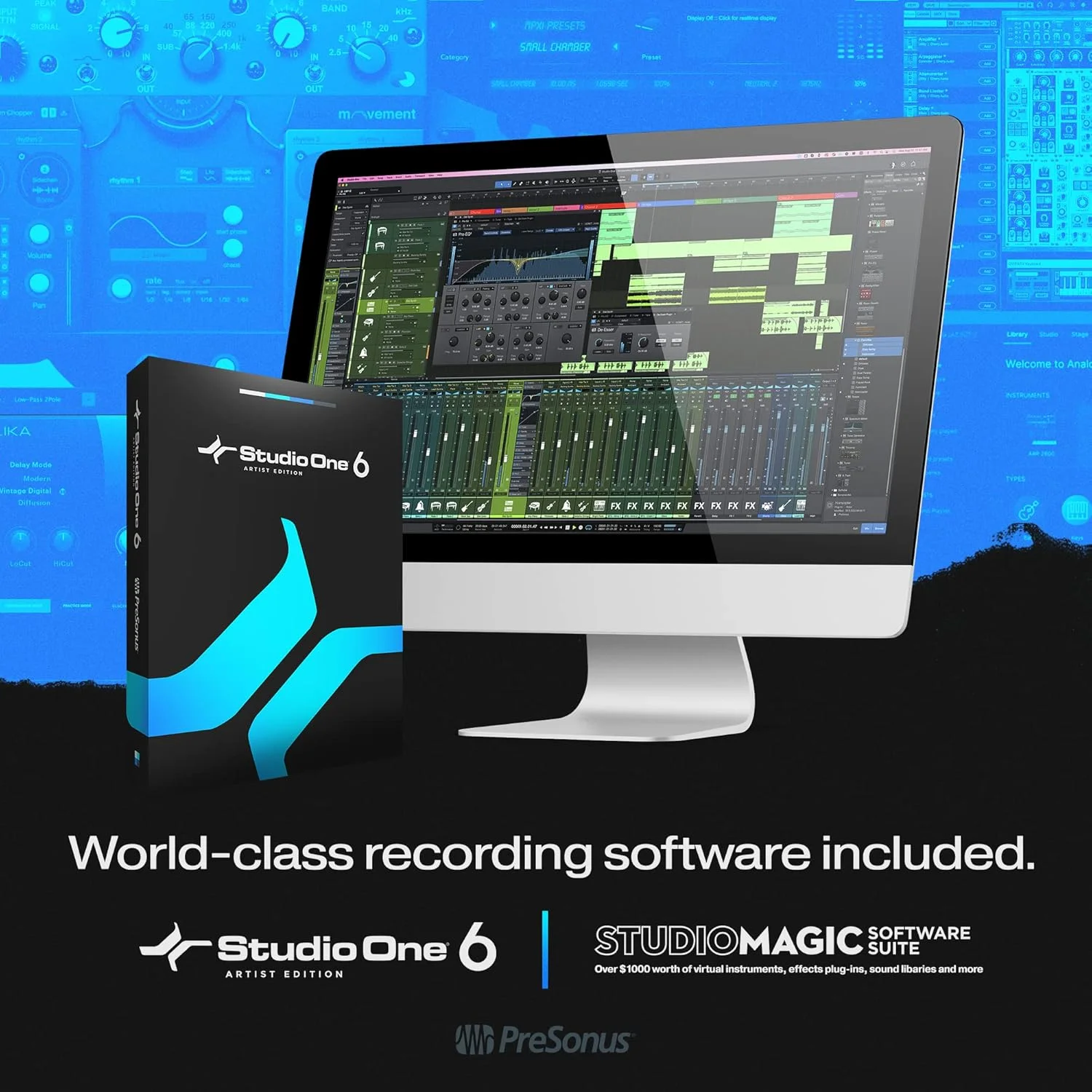 کارت صدای PresonUS Audiobox USb/Ipad برای PC/Mac/Ios، دارای 1 پری امپ میکروفون، آبی، Audiobox Ione