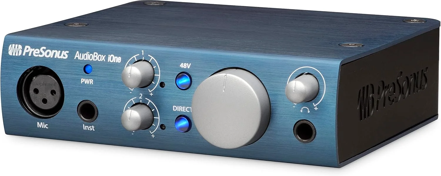 کارت صدای PresonUS Audiobox USb/Ipad برای PC/Mac/Ios، دارای 1 پری امپ میکروفون، آبی، Audiobox Ione