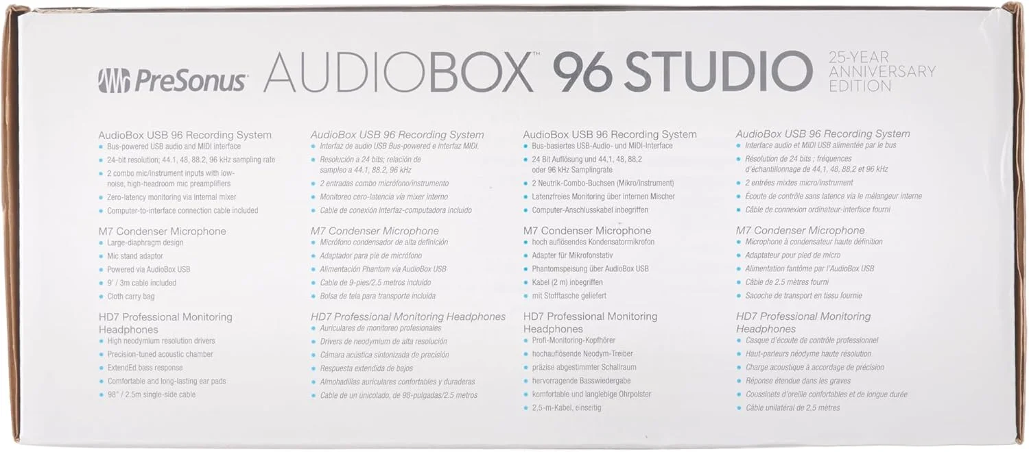 پکیج استودیویی Presonus Audiobox 96 نسخه 25 سالگی - کارت صدا، میکروفون، هدفون و نرم افزار پکیج استودیویی Presonus Audiobox 96 نسخه 25 سالگی - کارت صدا، میکروفون، هدفون و نرم افزار