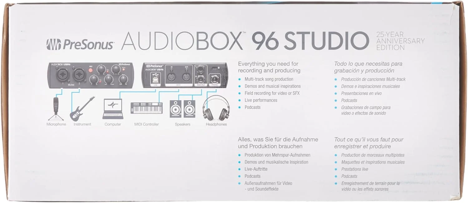 پکیج استودیویی Presonus Audiobox 96 نسخه 25 سالگی - کارت صدا، میکروفون، هدفون و نرم افزار پکیج استودیویی Presonus Audiobox 96 نسخه 25 سالگی - کارت صدا، میکروفون، هدفون و نرم افزار