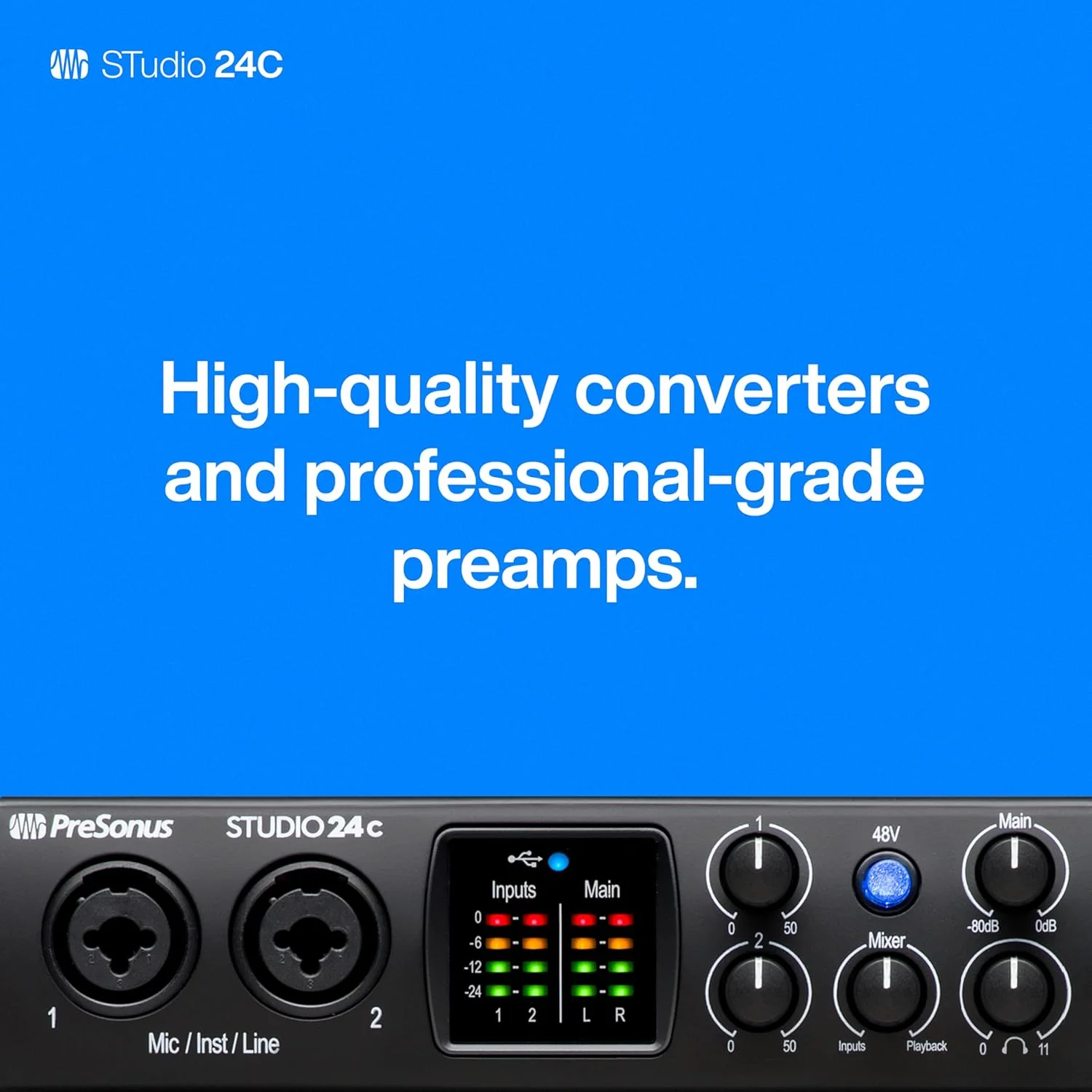 کارت صدای PreSonus Studio 24C با 2 پری امپ میکروفون و خروجی لاین کارت صدای PreSonus Studio 24C با 2 پری امپ میکروفون و خروجی لاین