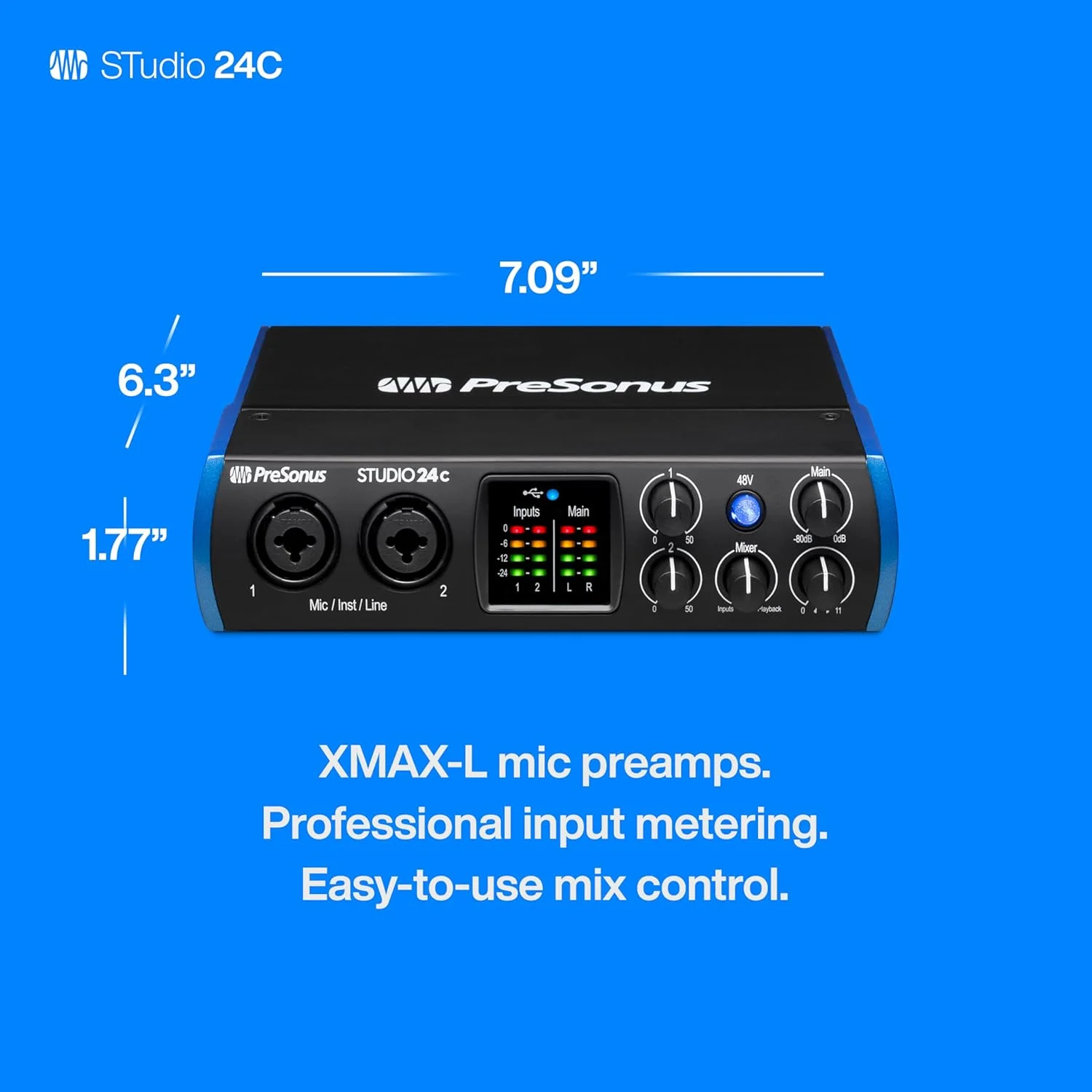 کارت صدای PreSonus Studio 24C با 2 پری امپ میکروفون و خروجی لاین کارت صدای PreSonus Studio 24C با 2 پری امپ میکروفون و خروجی لاین