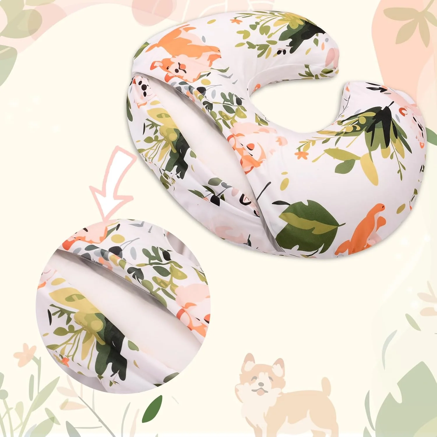 روکش بالش شیردهی Cloele برای بالش های شیردهی - روکش بالش شیردهی سگ برای نوزادان پسر و دختر، روکش بالش شیردهی فوق العاده نرم برای نوزاد تازه متولد شده - سگ و برگ سبز