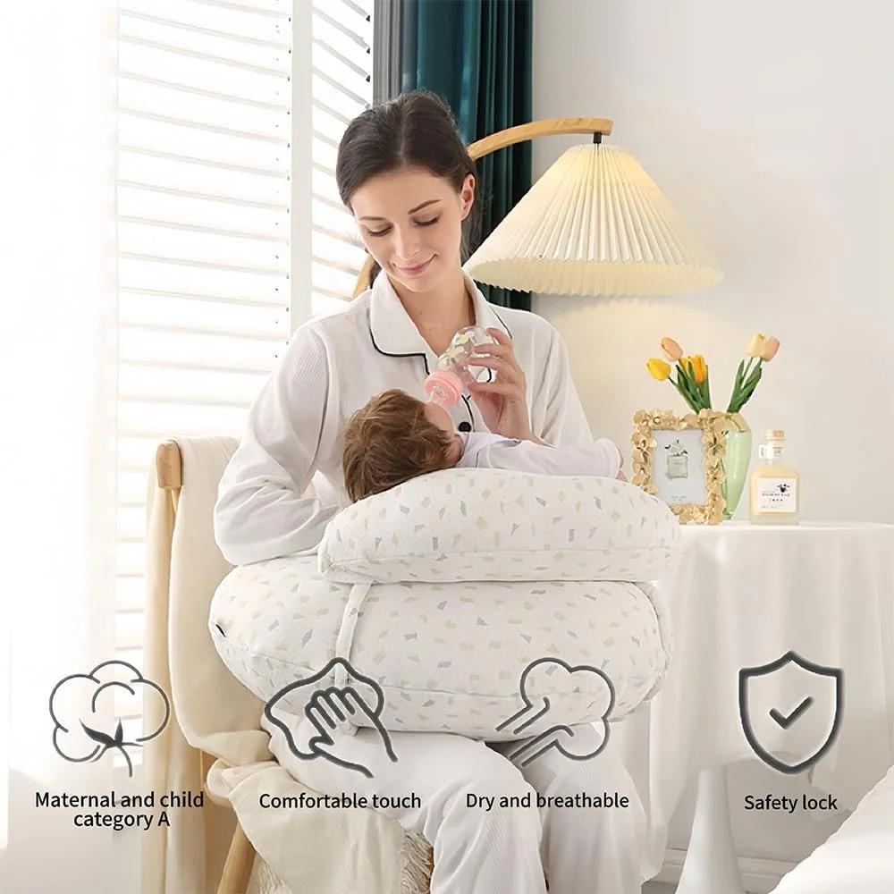 بالش شیردهی، بالش شیردهی برای زنان باردار، نرم و راحت، قابل شستشو در ماشین لباسشویی، بالش شیردهی U شکل، بالش ساپورت نوزاد، بژ