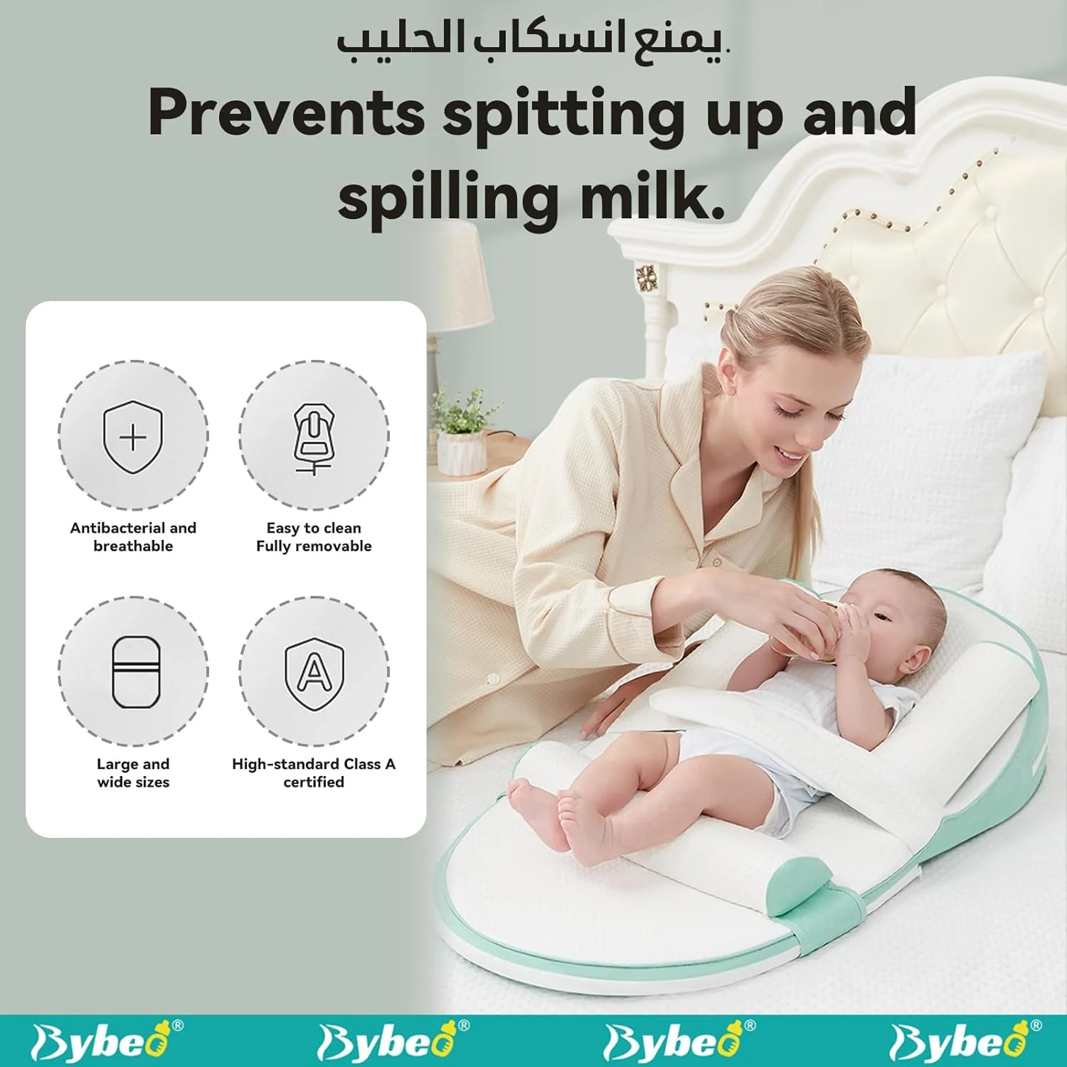 بالش شیردهی نوزاد، بالش شیردهی چند منظوره سایز بزرگ اصلی، تشک شیب دار ضد برگشت شیر نوزاد، کوسن حمایتی پنبه ای مموری