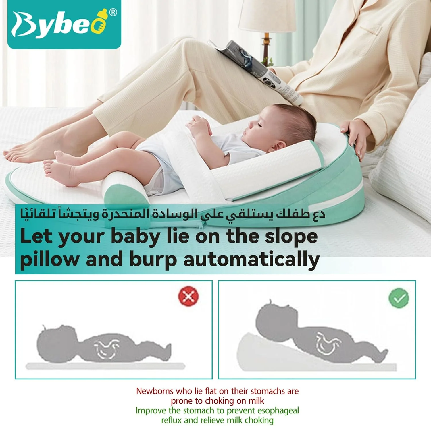 بالش شیردهی نوزاد، بالش شیردهی چند منظوره سایز بزرگ اصلی، تشک شیب دار ضد برگشت شیر نوزاد، کوسن حمایتی پنبه ای مموری