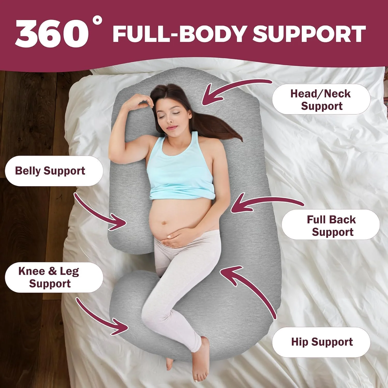 بالش بارداری Skade برای خواب - بالش تمام بدن V C U شکل با روکش قابل جدا شدن، بالش بارداری 57 اینچی برای زنان باردار، پشتیبانی از پشت شکم پاها لگن (خاکستری نخی) بالش بارداری Skade برای خواب - بالش تمام بدن V C U شکل با روکش قابل جدا شدن، بالش بارداری 57 اینچی برای زنان باردار، پشتیبانی از پشت شکم پاها لگن (خاکستری نخی)