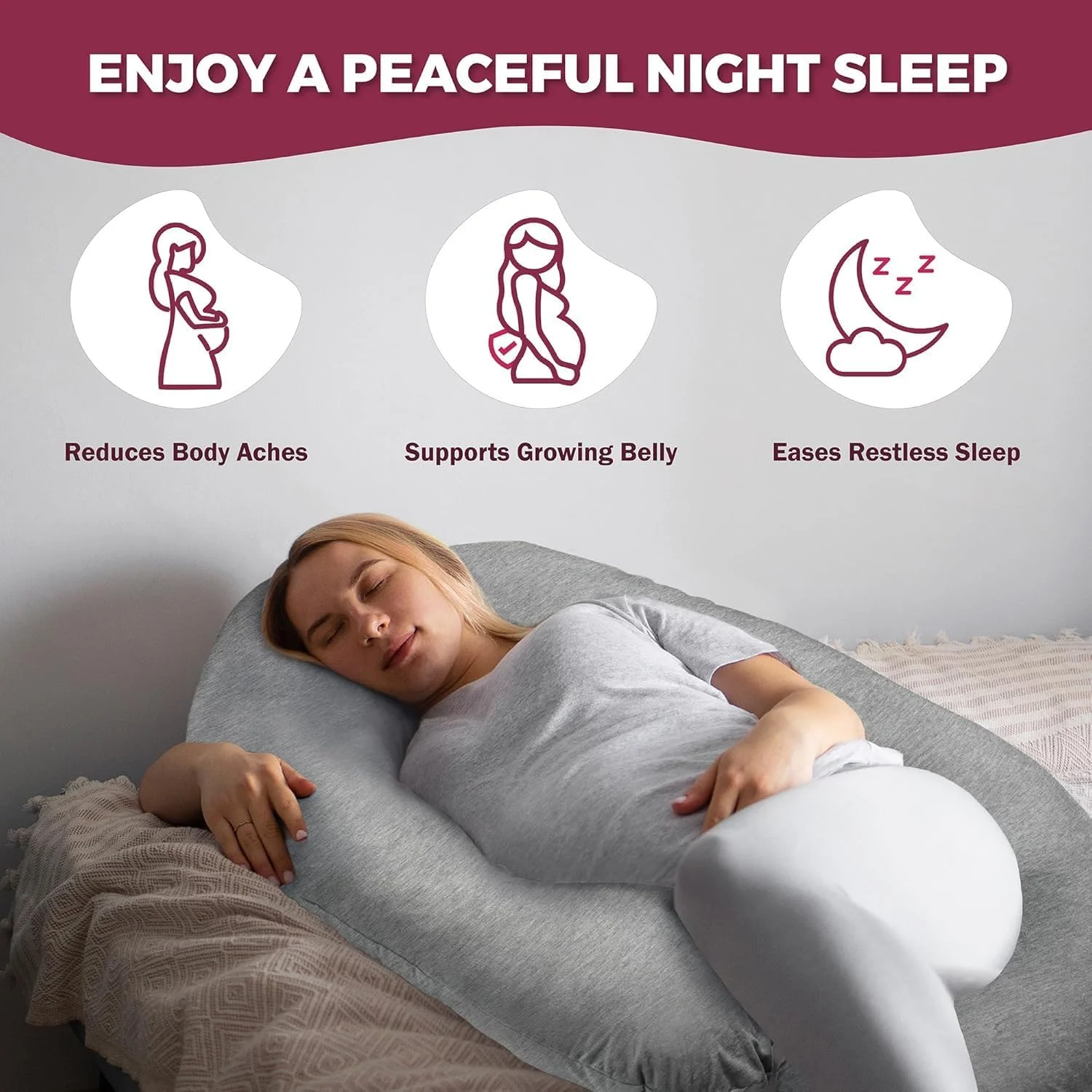 بالش بارداری Skade برای خواب - بالش تمام بدن V C U شکل با روکش قابل جدا شدن، بالش بارداری 57 اینچی برای زنان باردار، پشتیبانی از پشت شکم پاها لگن (خاکستری نخی) بالش بارداری Skade برای خواب - بالش تمام بدن V C U شکل با روکش قابل جدا شدن، بالش بارداری 57 اینچی برای زنان باردار، پشتیبانی از پشت شکم پاها لگن (خاکستری نخی)