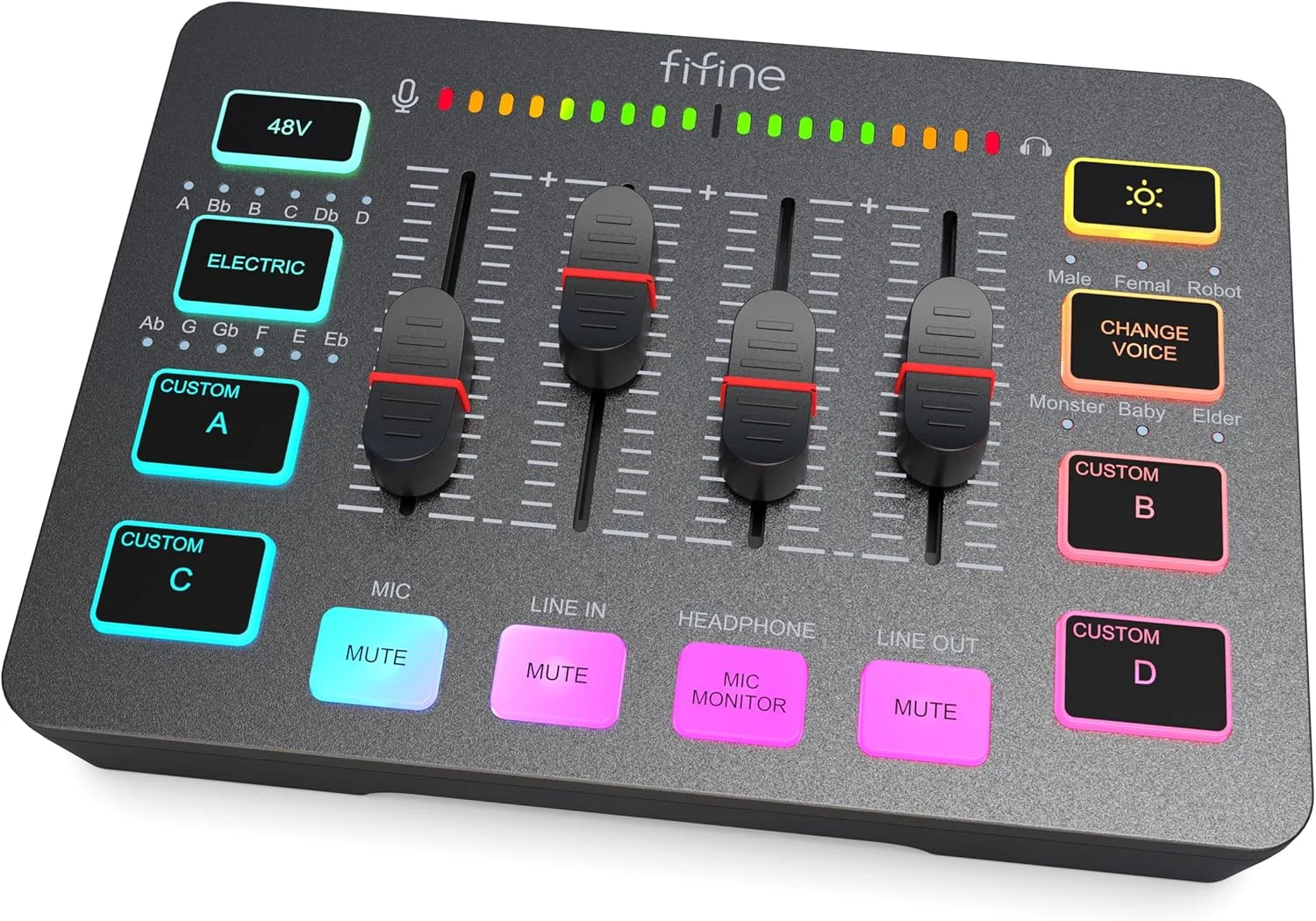 میکسر صوتی گیمینگ FIFINE با رابط میکروفون XLR، میکسر RGB PC DJ با فیدر صدا، کنترل مجزا، قطع و وصل صدا و مانیتور، منبع تغذیه فانتوم 48 ولت، برای